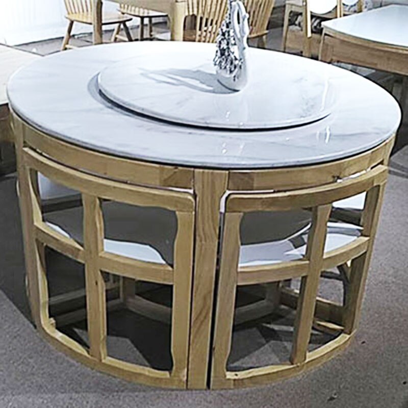 Modern Marble and Solid Wood Round Dining Table