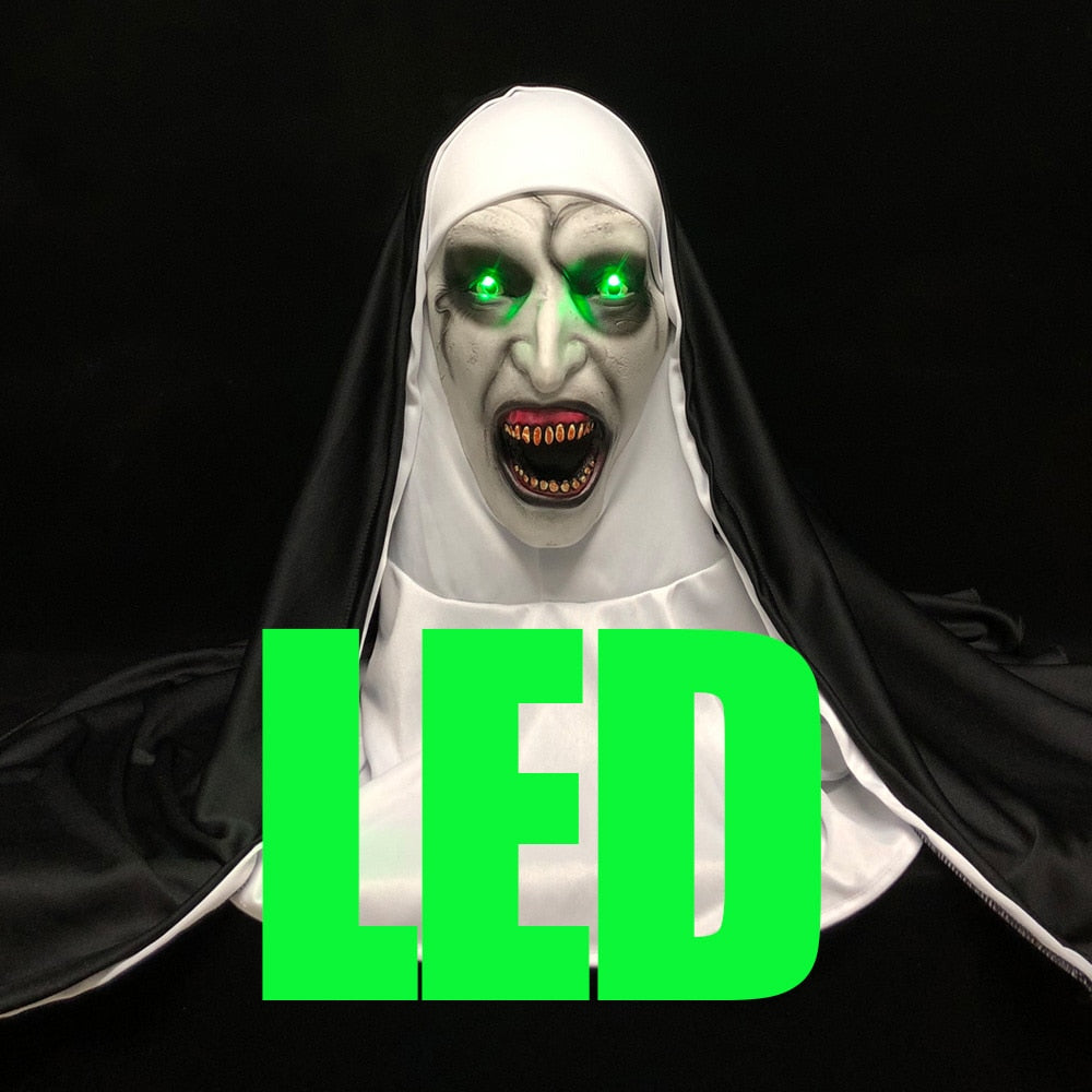 LED Horror The Nun Mask Cosplay Scary Valak Latex Masks with Headscarf
