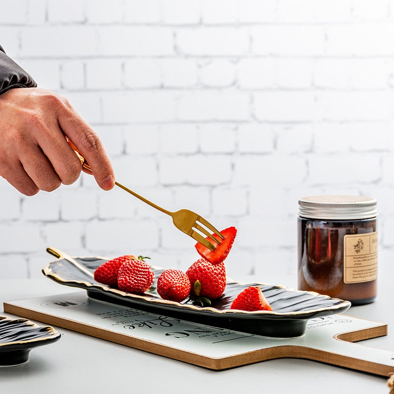 Gold Plating Ceramic Plate Feather Tray Tableware