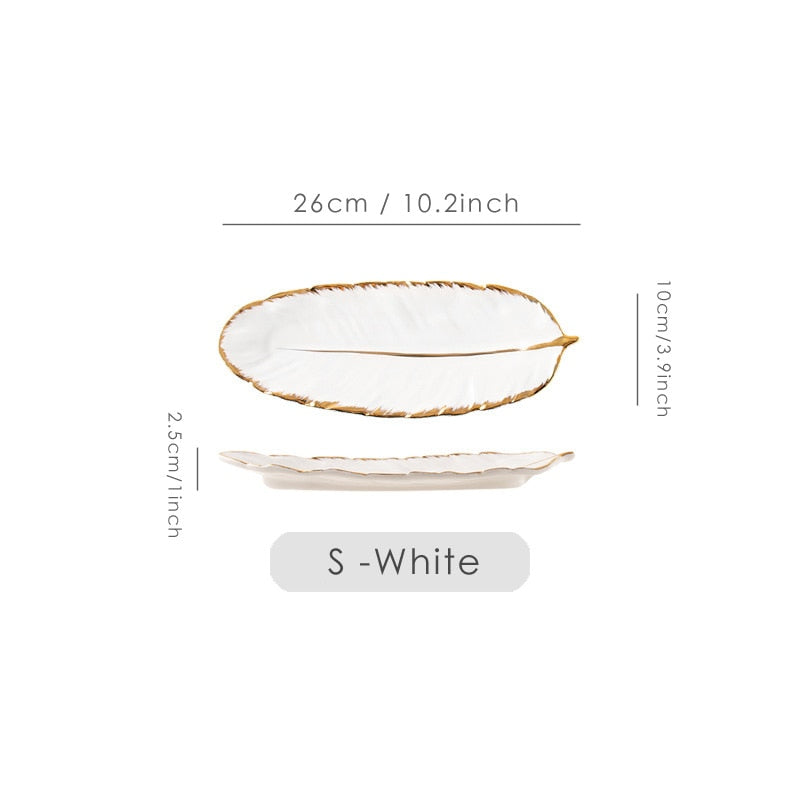 Gold Plating Ceramic Plate Feather Tray Tableware