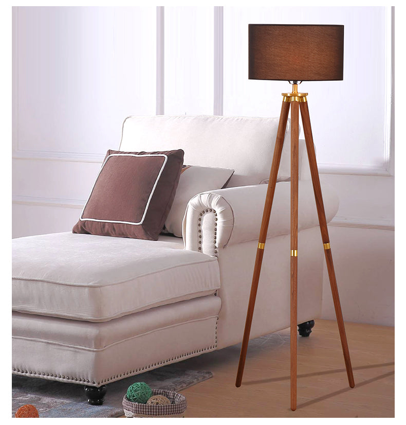 Tripod Floor Light Black White Lampshade Metal Plated