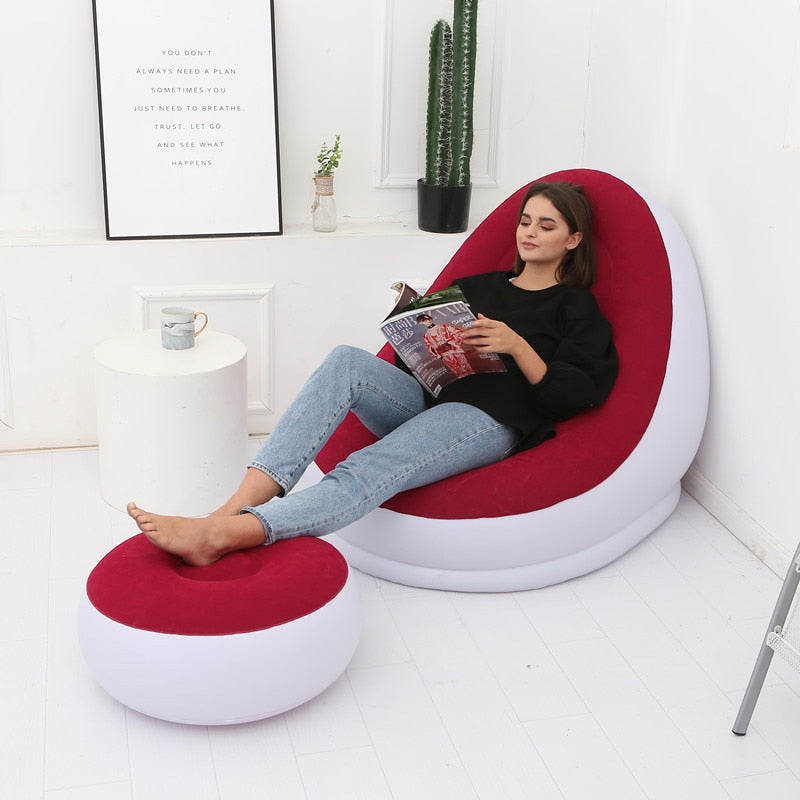 Inflatable Lazy Sofa Couch Chair with Footstool