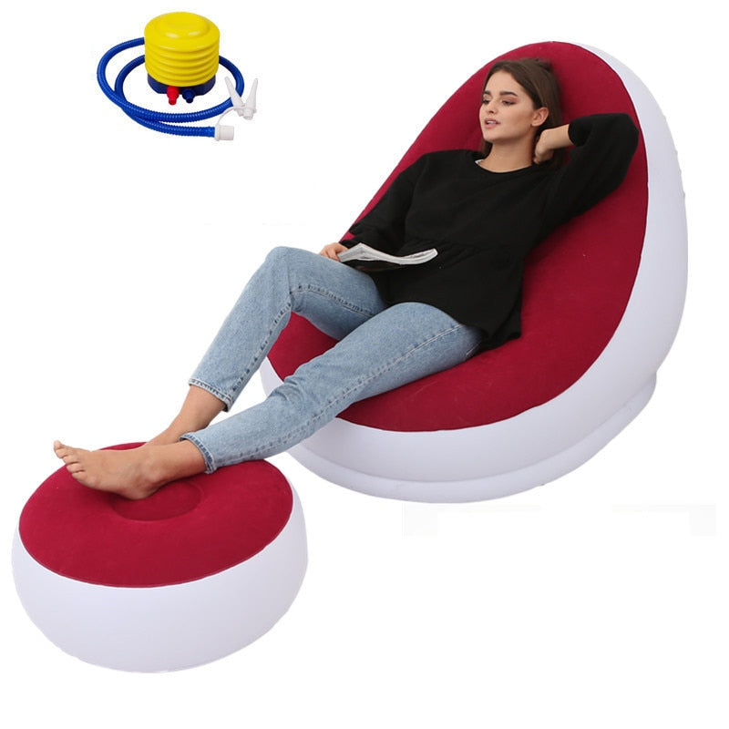 Inflatable Lazy Sofa Couch Chair with Footstool
