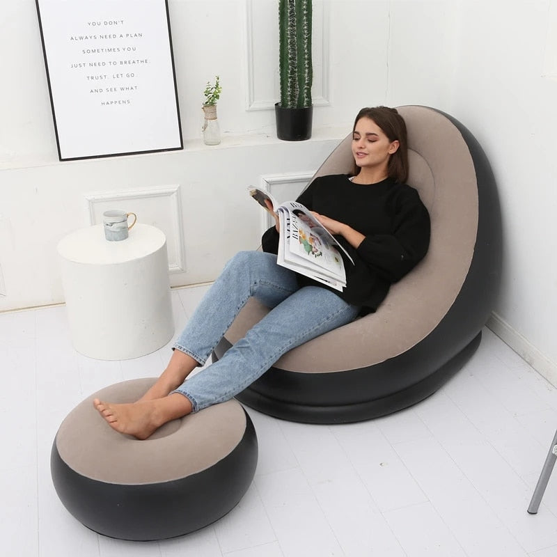 Inflatable Lazy Sofa Couch Chair with Footstool