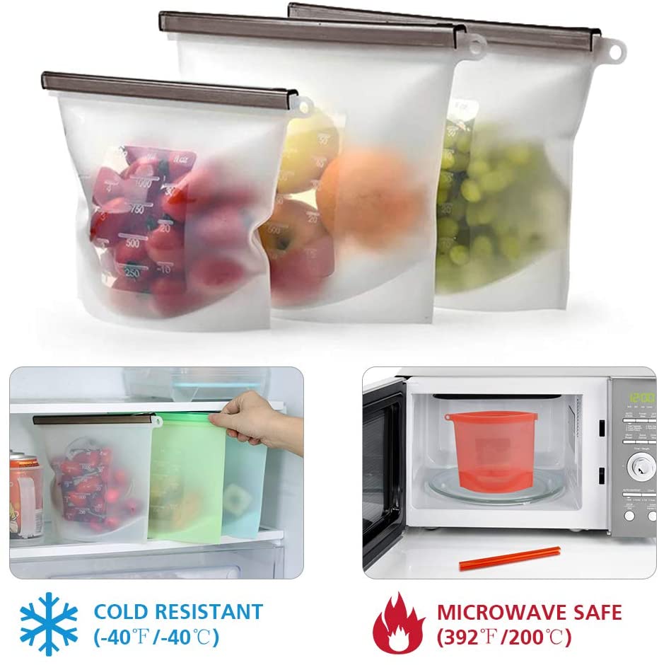 Pack of 4 - BPA Free Silicone Food Storage Bag Freezer & Microwave Safe