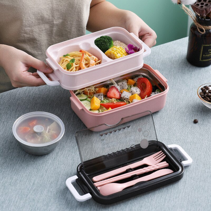 Lunch Box Bento Box for Kids Students Office Double-layer Microwave Heating Container