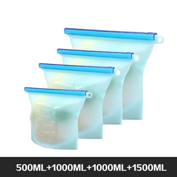 Pack of 4 - BPA Free Silicone Food Storage Bag Freezer & Microwave Safe