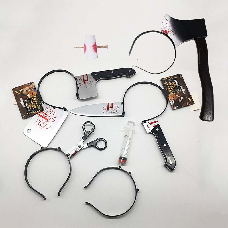 Halloween Horror Headband Scary Blood Fake Axe Knife hairbands Prop