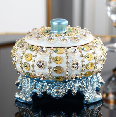European Luxury Diamond Fruit Plate Ashtray Tissue Box Resin Ornaments Figurines