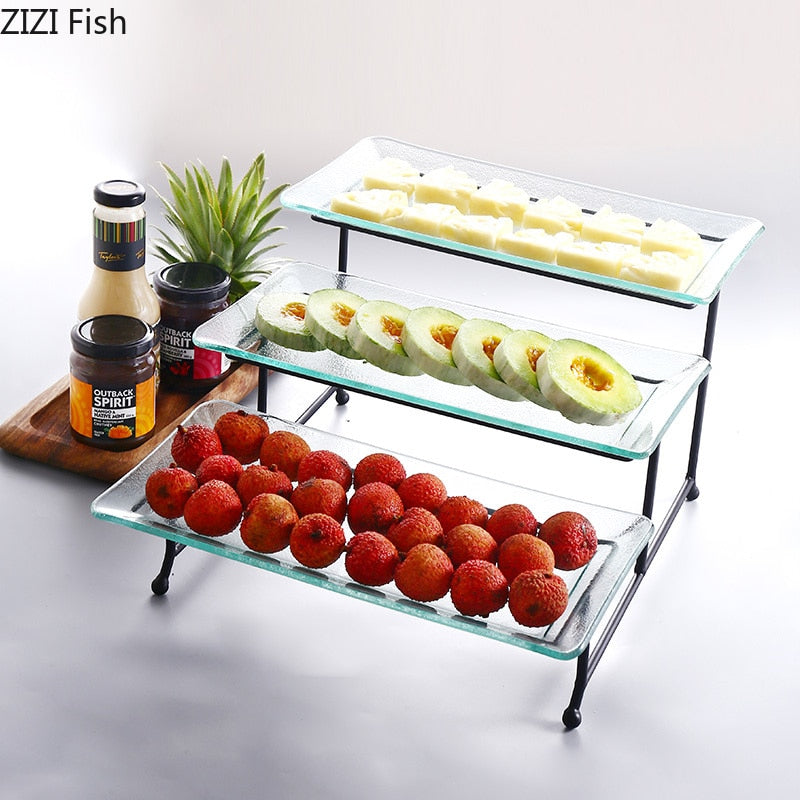 European Style 2/3 Layer Glass Tray Fruit Plate Cake Pan Dessert (Including Trays)
