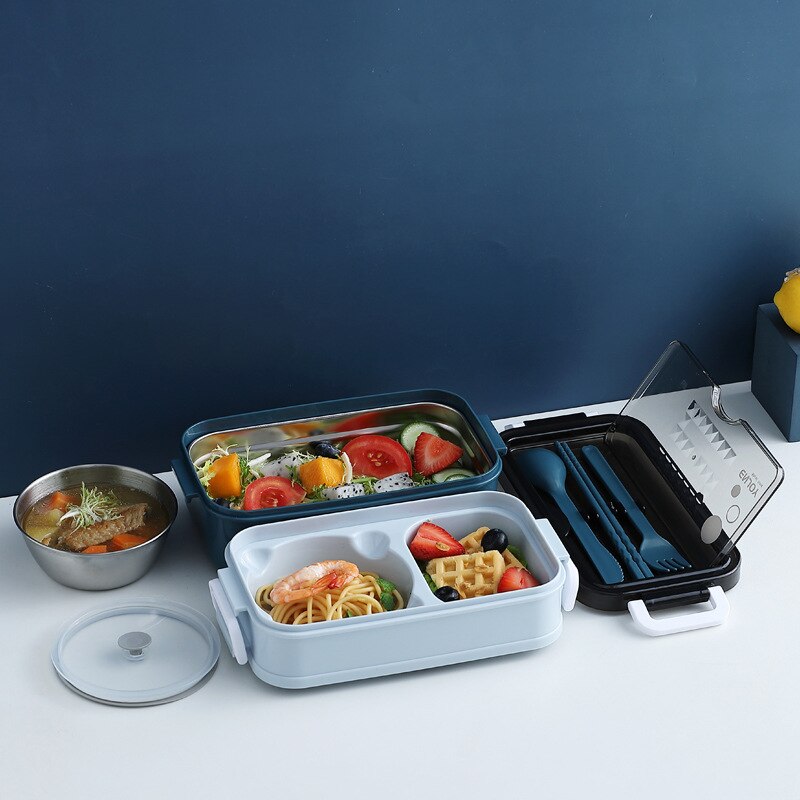 Lunch Box Bento Box for Kids Students Office Double-layer Microwave Heating Container
