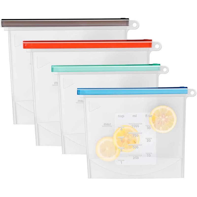Pack of 4 - BPA Free Silicone Food Storage Bag Freezer & Microwave Safe
