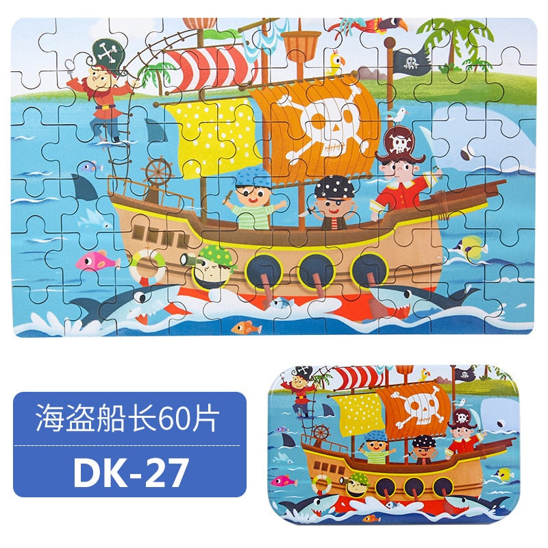 Set of 2 Different Wooden Jigsaw Puzzles Toys for Children