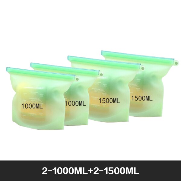 Pack of 4 - BPA Free Silicone Food Storage Bag Freezer & Microwave Safe