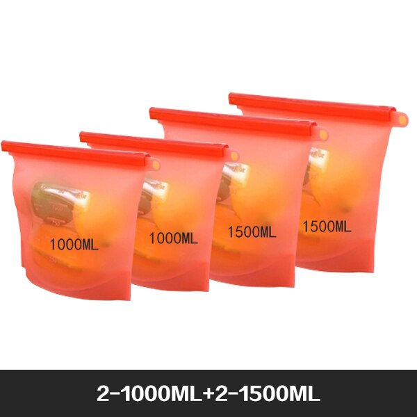 Pack of 4 - BPA Free Silicone Food Storage Bag Freezer & Microwave Safe