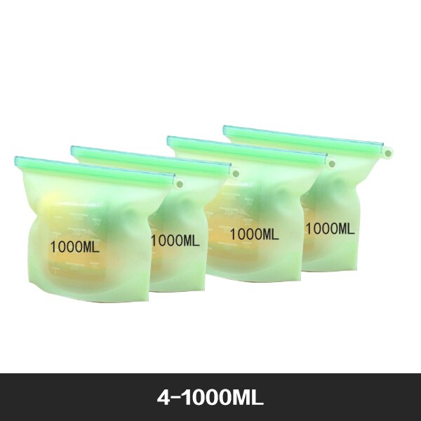 Pack of 4 - BPA Free Silicone Food Storage Bag Freezer & Microwave Safe