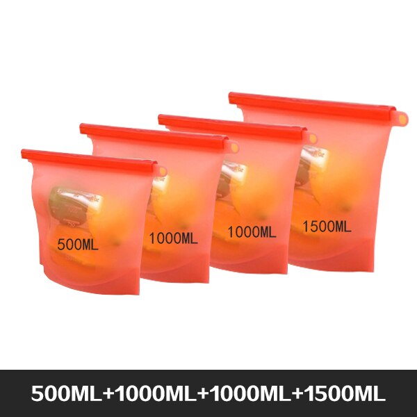 Pack of 4 - BPA Free Silicone Food Storage Bag Freezer & Microwave Safe