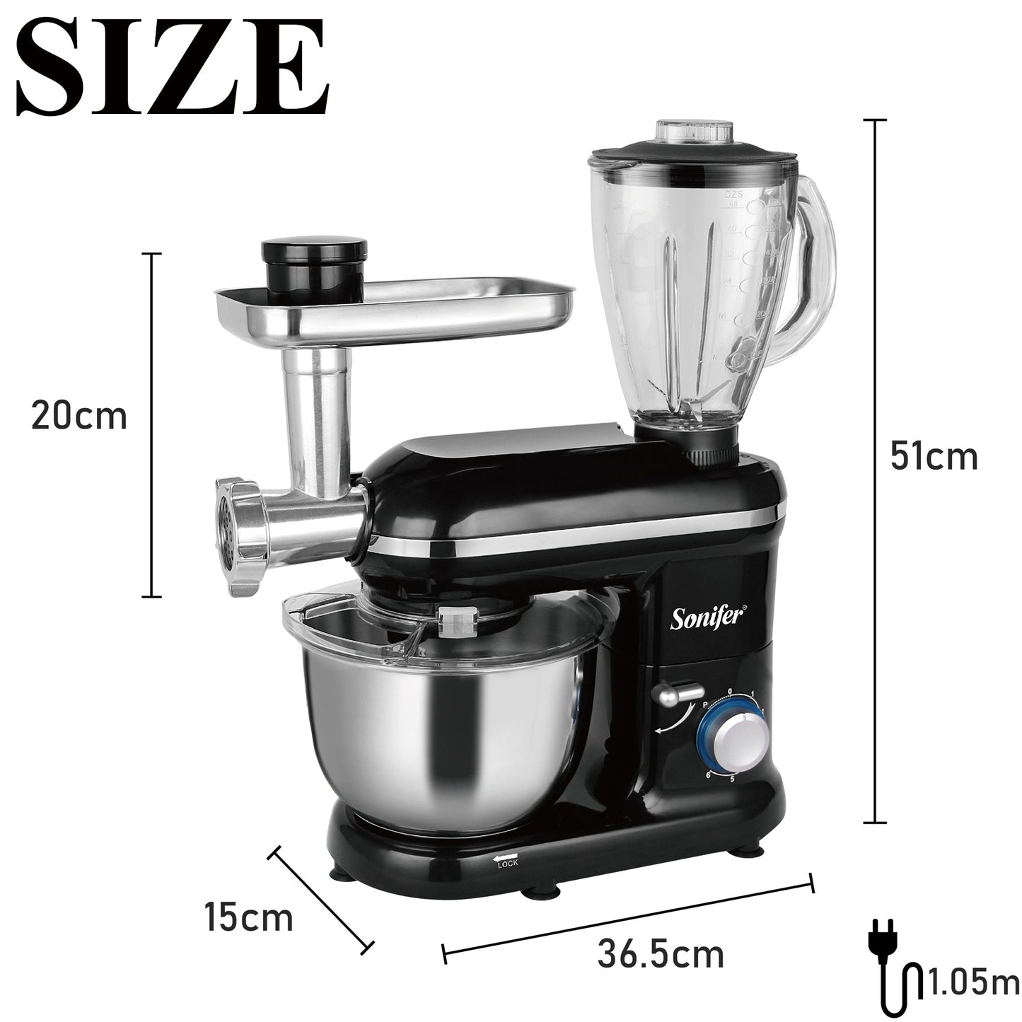 Sonifer 5.5L 3 in 1 Stand Mixer 6-Speed