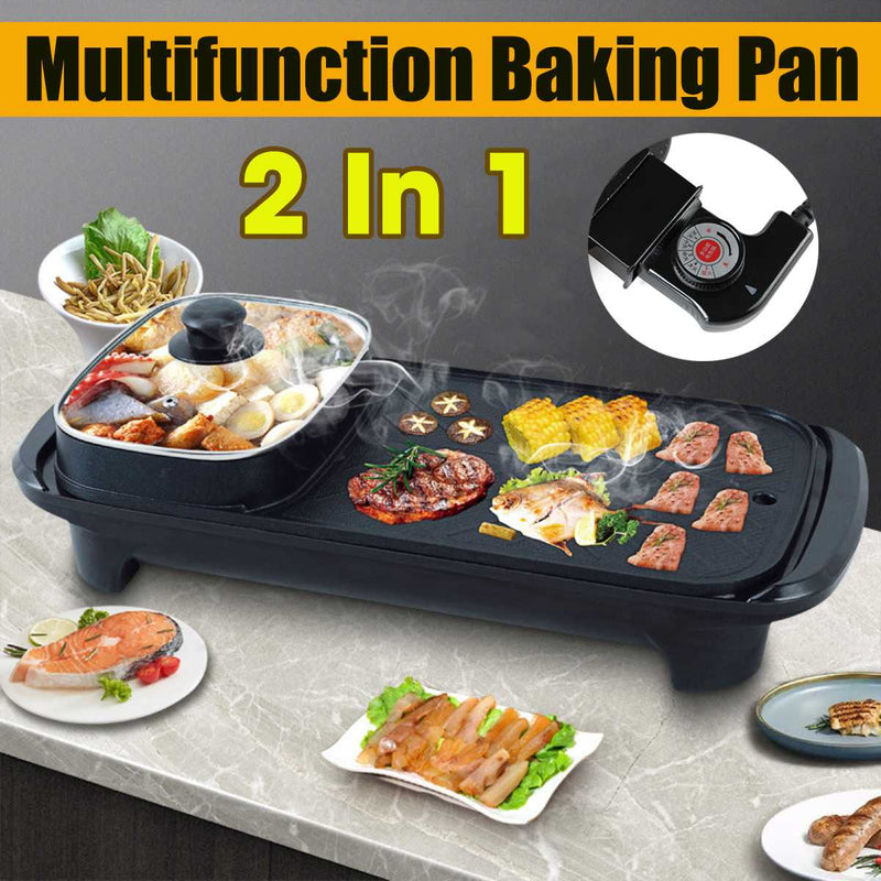 2 in 1 Master Pot Hot Pot Fryer Grill Pan Non-Stick Grill Roasting Pan BBQ Barbecue