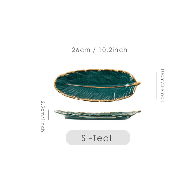 Gold Plating Ceramic Plate Feather Tray Tableware