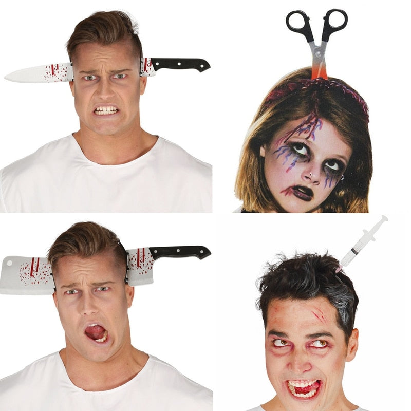 Halloween Horror Headband Scary Blood Fake Axe Knife hairbands Prop