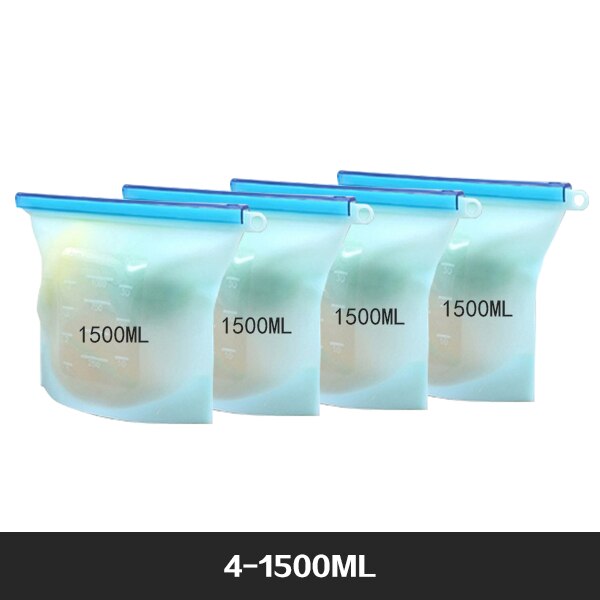 Pack of 4 - BPA Free Silicone Food Storage Bag Freezer & Microwave Safe
