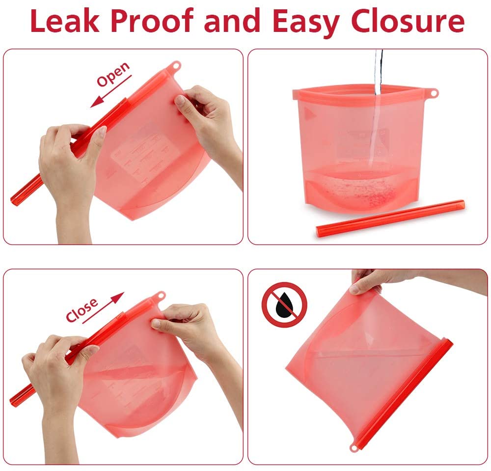 Pack of 4 - BPA Free Silicone Food Storage Bag Freezer & Microwave Safe
