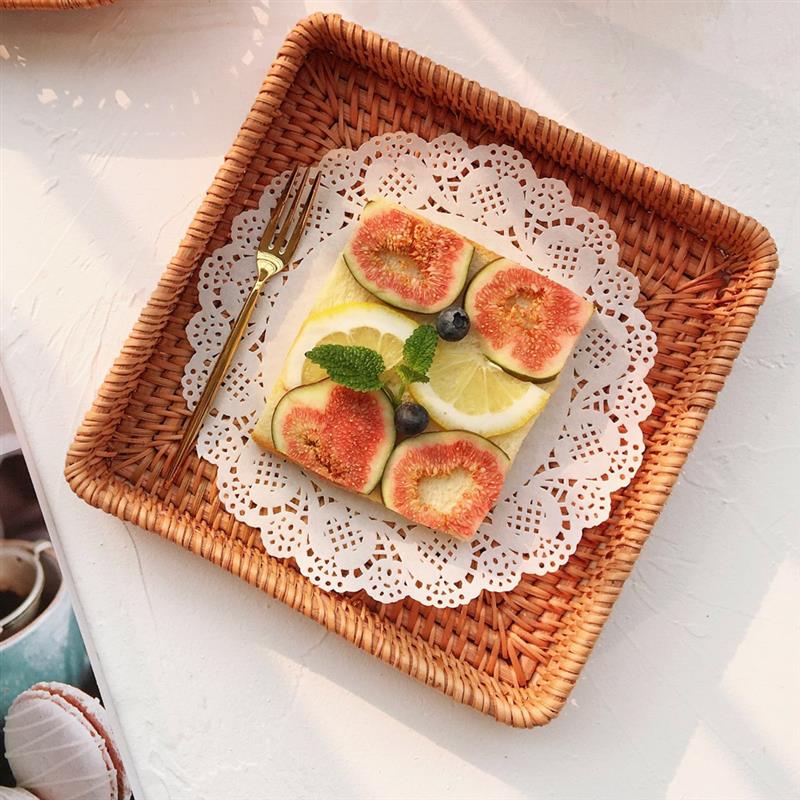 Set of 3 Rattan Woven Baskets Decorative Bread Fruit Food Display Box