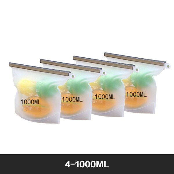Pack of 4 - BPA Free Silicone Food Storage Bag Freezer & Microwave Safe