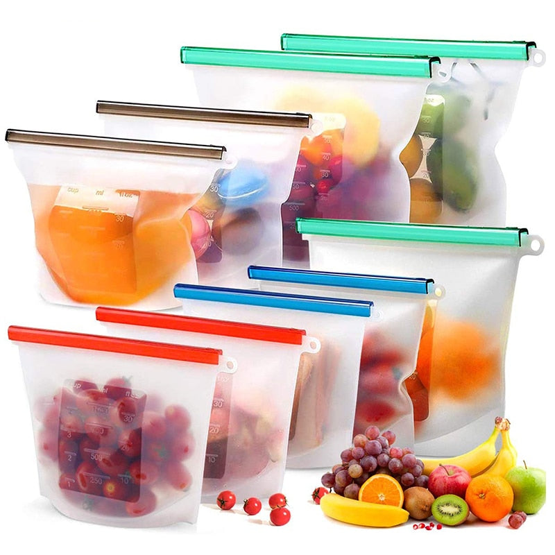 Pack of 4 - BPA Free Silicone Food Storage Bag Freezer & Microwave Safe