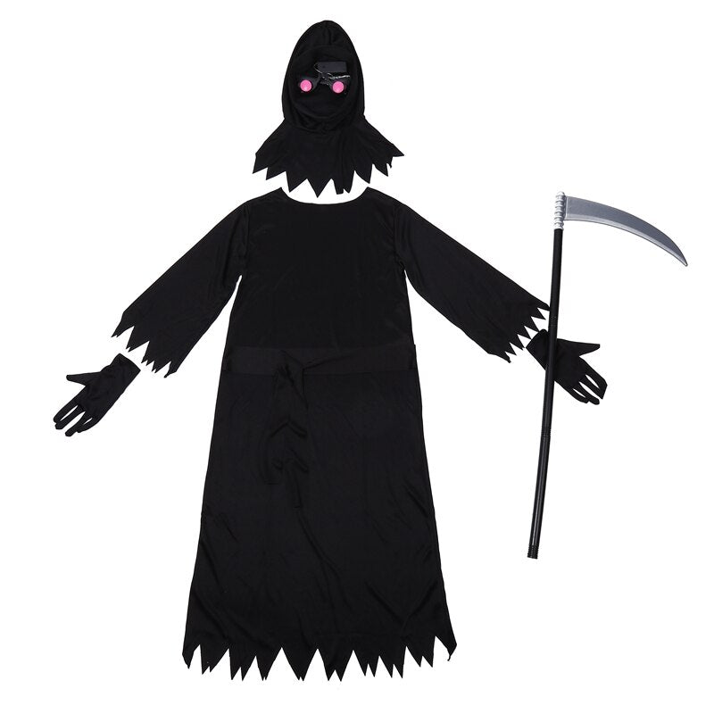 Creepy Red Eyes Phantom Grim Reaper Kids Halloween Cosplay Costume