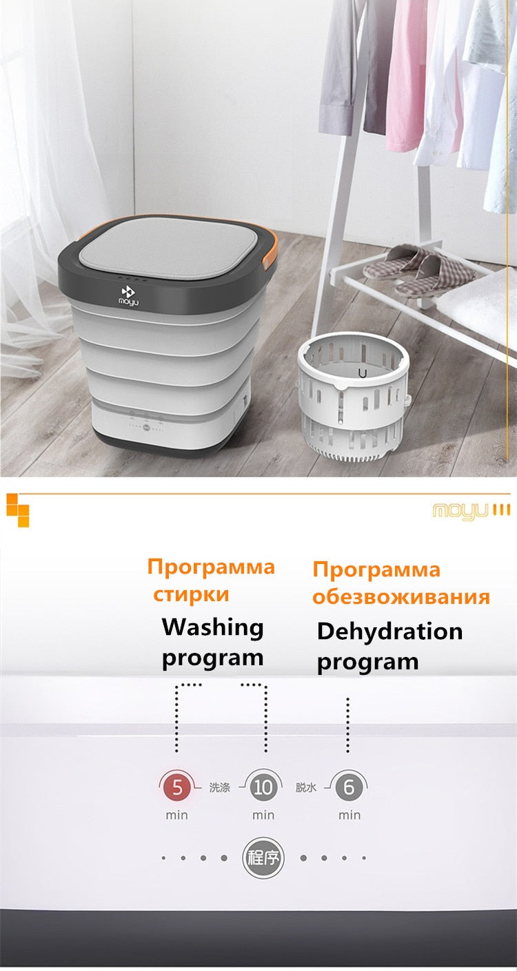 Electric Mini Washing Machine Foldable Portable Washer With Dehydration Function For Travel Trip