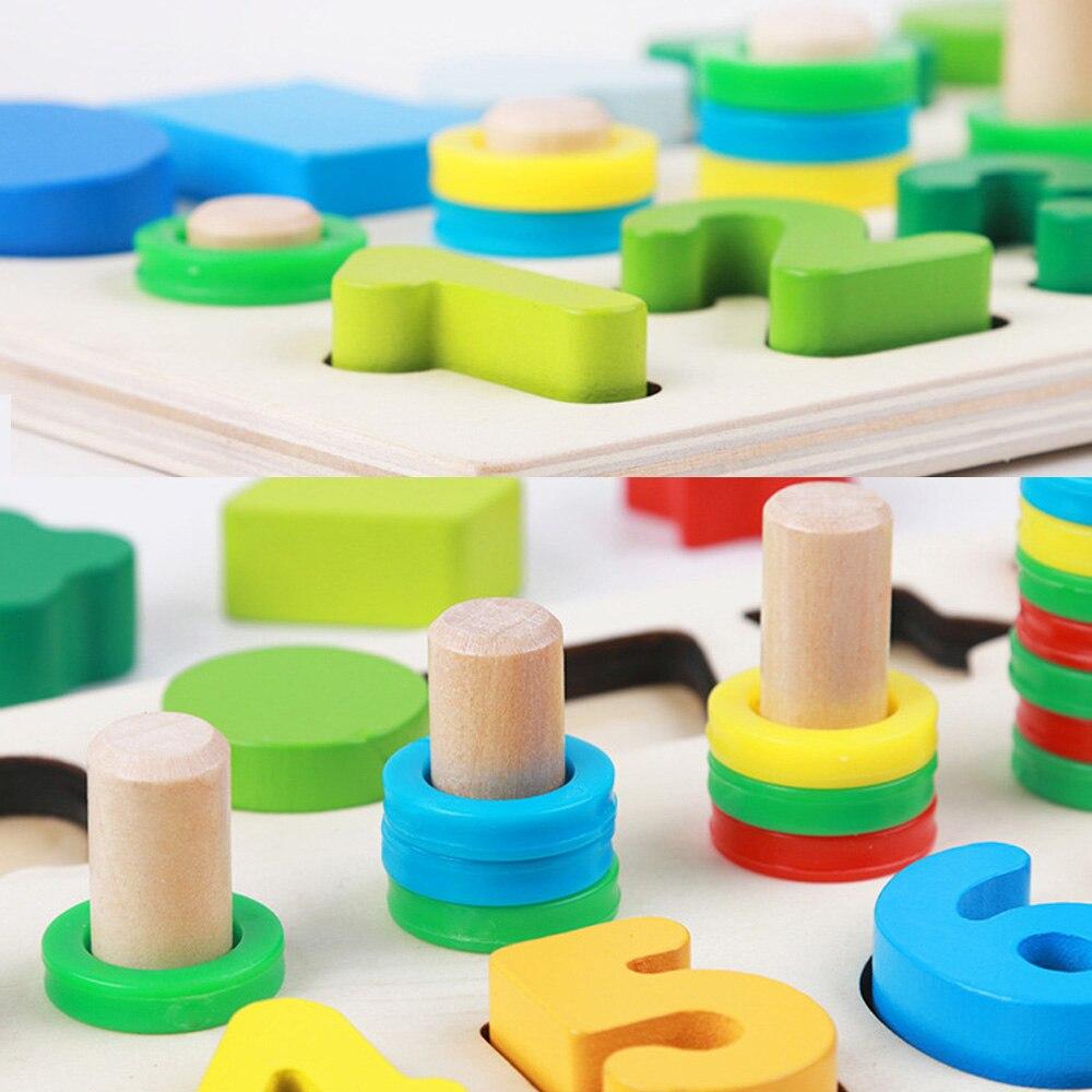 Preschool Wooden Montessori Toys Count Geometric Shape Cognition Match - mishiKart