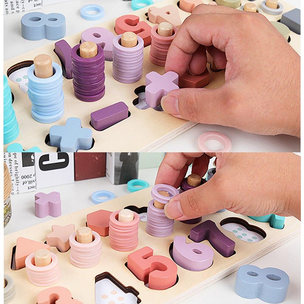 Preschool Wooden Montessori Toys Count Geometric Shape Cognition Match - mishiKart