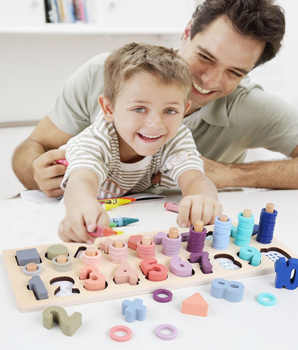 Preschool Wooden Montessori Toys Count Geometric Shape Cognition Match - mishiKart