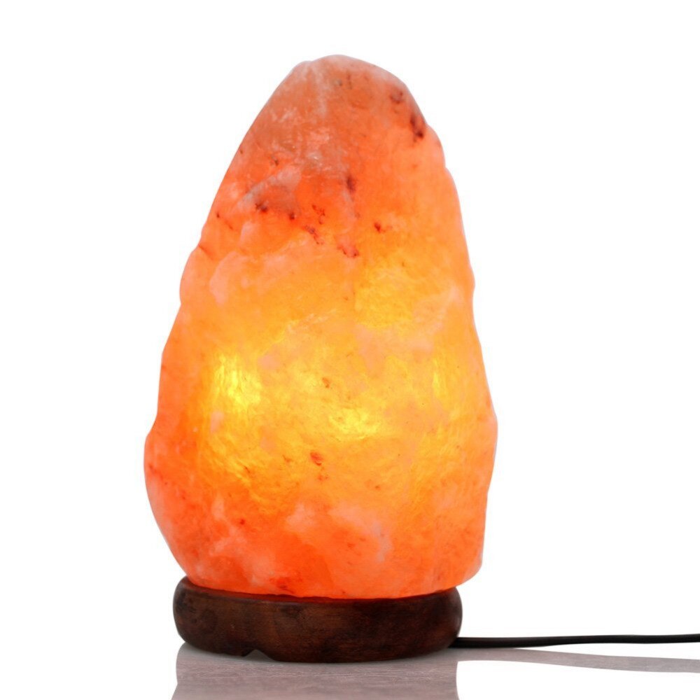 Hand Carved Adjustable Wooden Base Himalayan Crystal Rock Salt Lamp