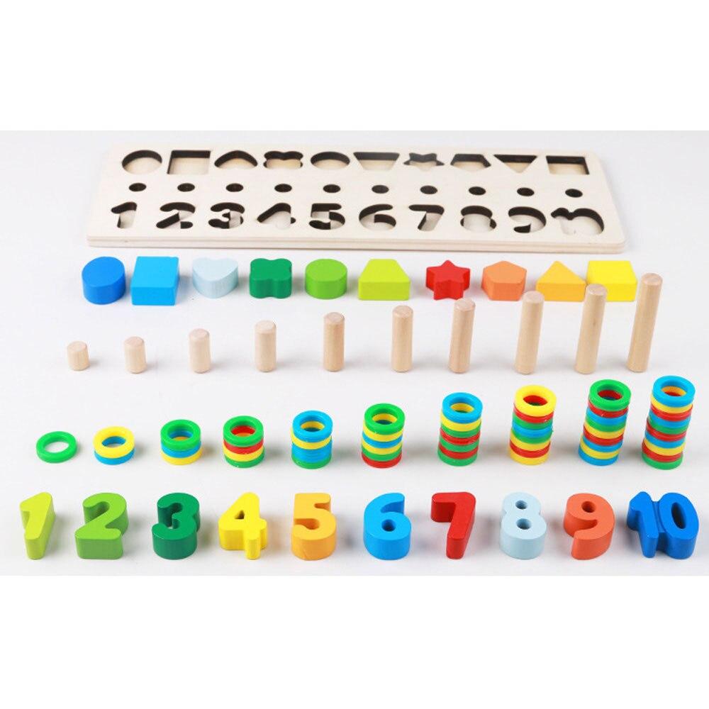 Preschool Wooden Montessori Toys Count Geometric Shape Cognition Match - mishiKart