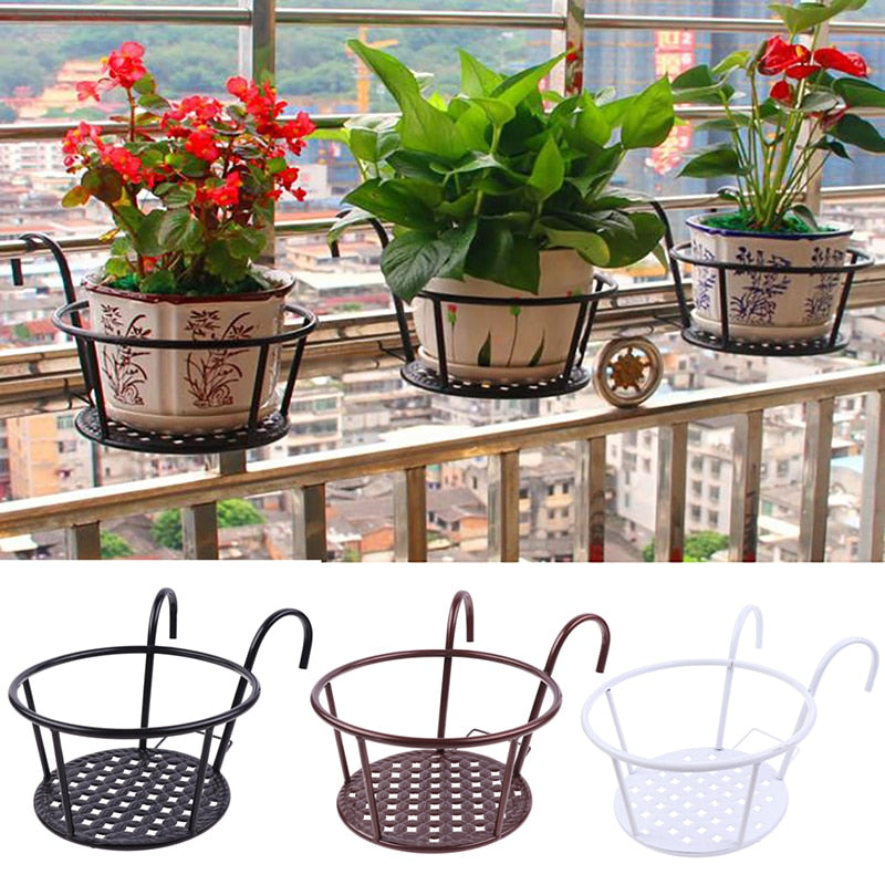 Set of 3 - Garden Supplies Outdoor Hanging Basket Plant Iron Racks Fence Balcony