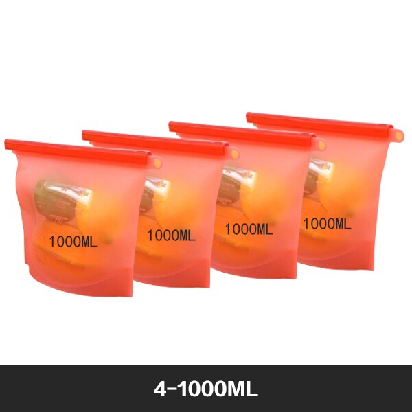 Pack of 4 - BPA Free Silicone Food Storage Bag Freezer & Microwave Safe