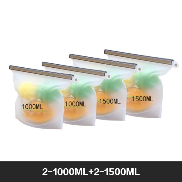 Pack of 4 - BPA Free Silicone Food Storage Bag Freezer & Microwave Safe
