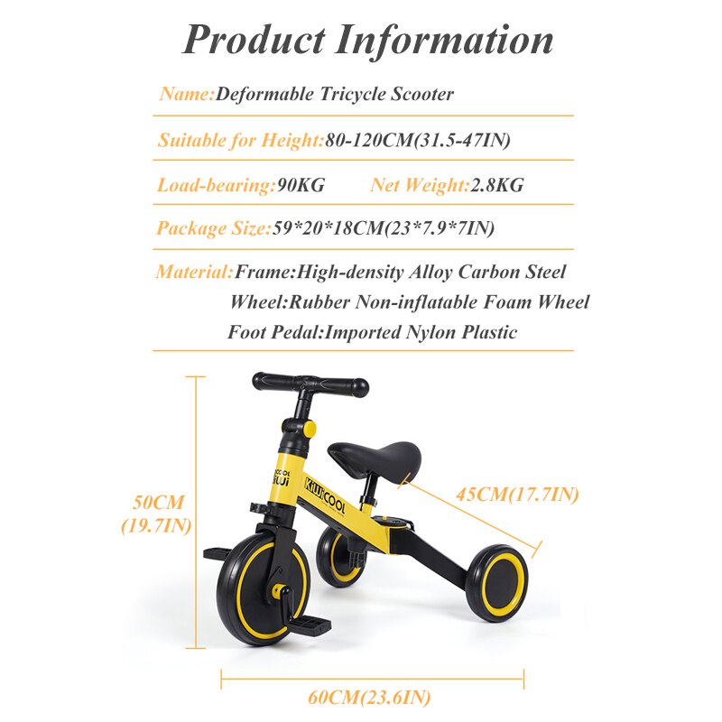 Infant Shining Tricycle 3-in-1 Children's Scooter Balance Bike 1-6 Years