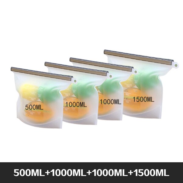 Pack of 4 - BPA Free Silicone Food Storage Bag Freezer & Microwave Safe