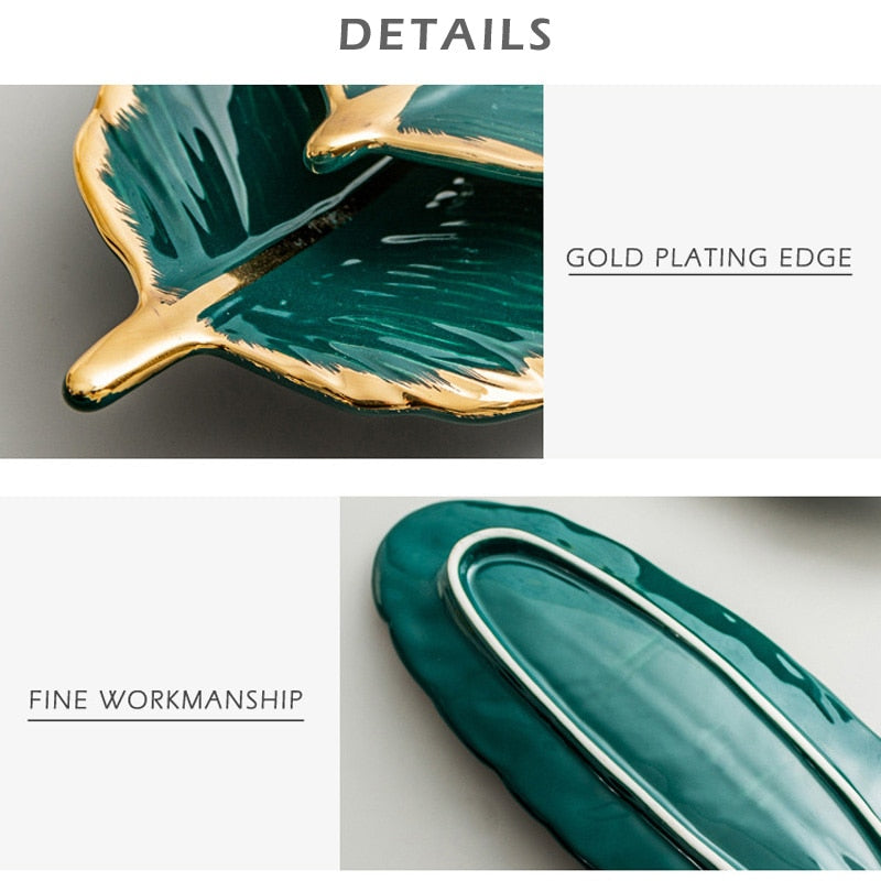 Gold Plating Ceramic Plate Feather Tray Tableware