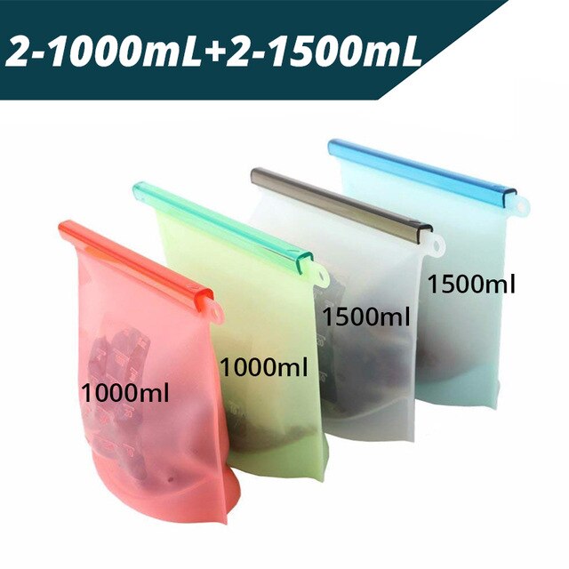 Pack of 4 - BPA Free Silicone Food Storage Bag Freezer & Microwave Safe