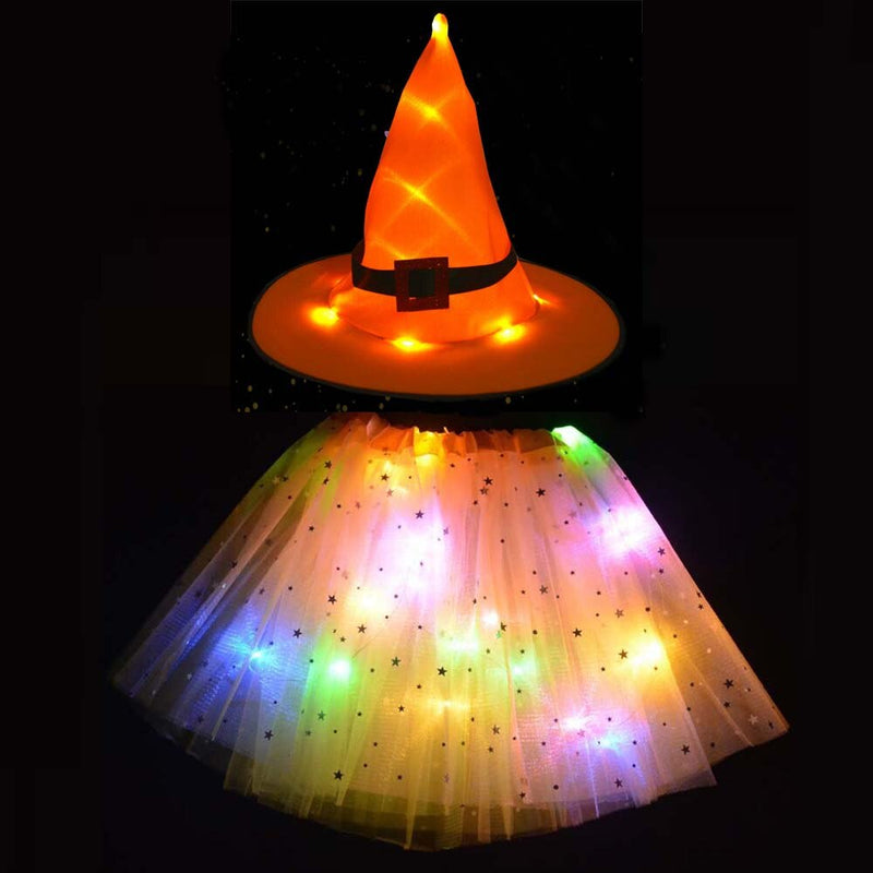 LED Glowing Lights Witch Hat With Skirt Halloween Costume for Kids