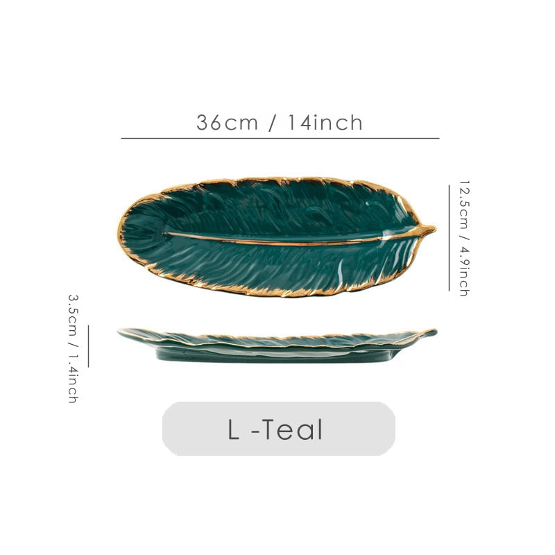 Gold Plating Ceramic Plate Feather Tray Tableware