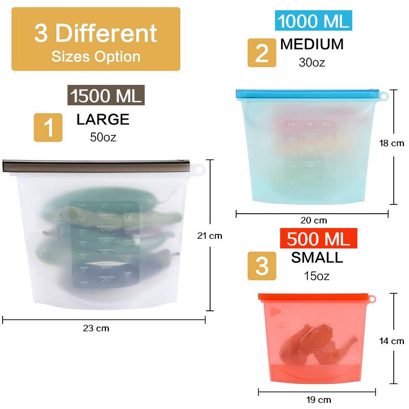 Pack of 4 - BPA Free Silicone Food Storage Bag Freezer & Microwave Safe