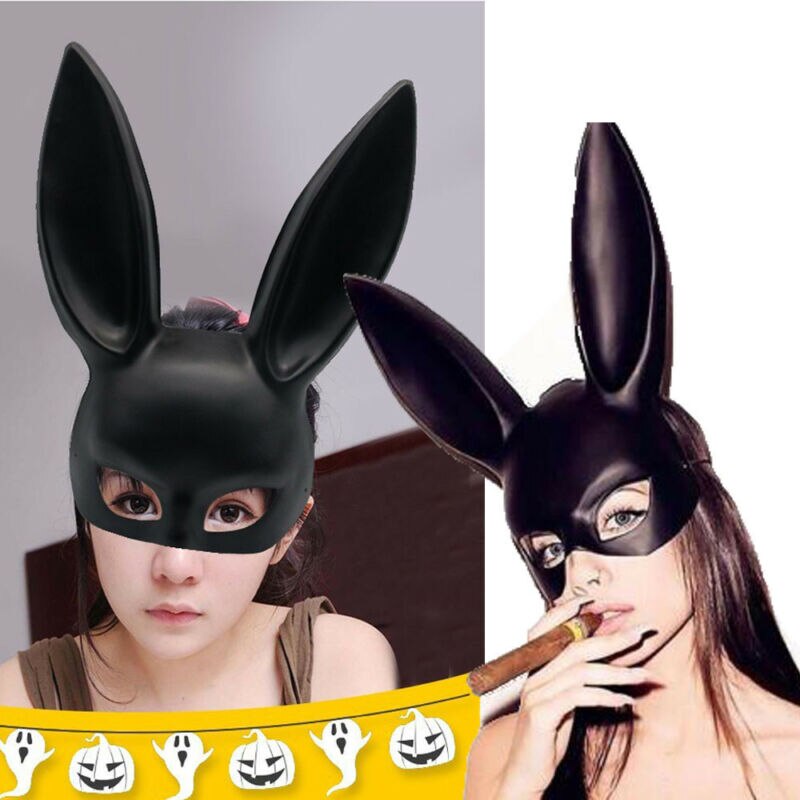 Women Party Bunny Long Ears Rabbit Face Mask Halloween Cosplay Costume