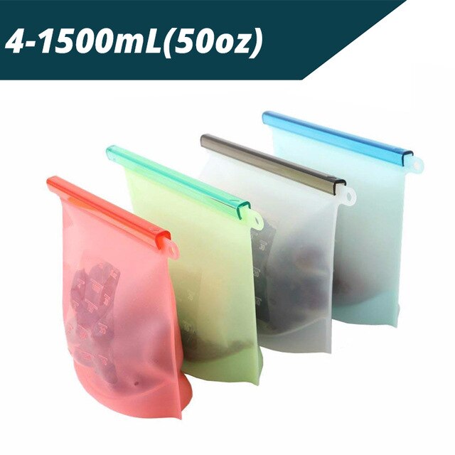 Pack of 4 - BPA Free Silicone Food Storage Bag Freezer & Microwave Safe