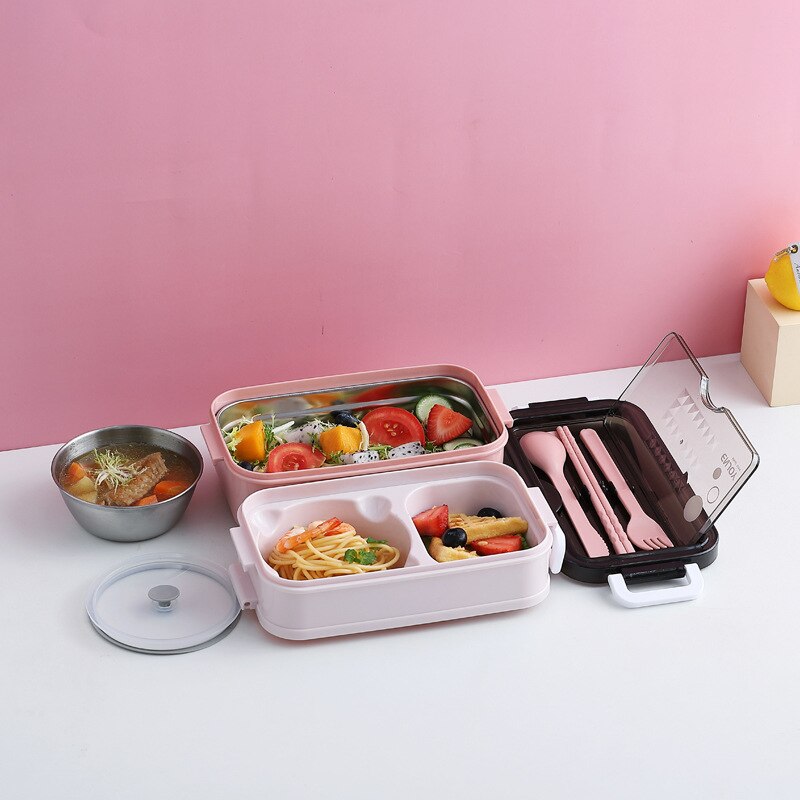 Lunch Box Bento Box for Kids Students Office Double-layer Microwave Heating Container